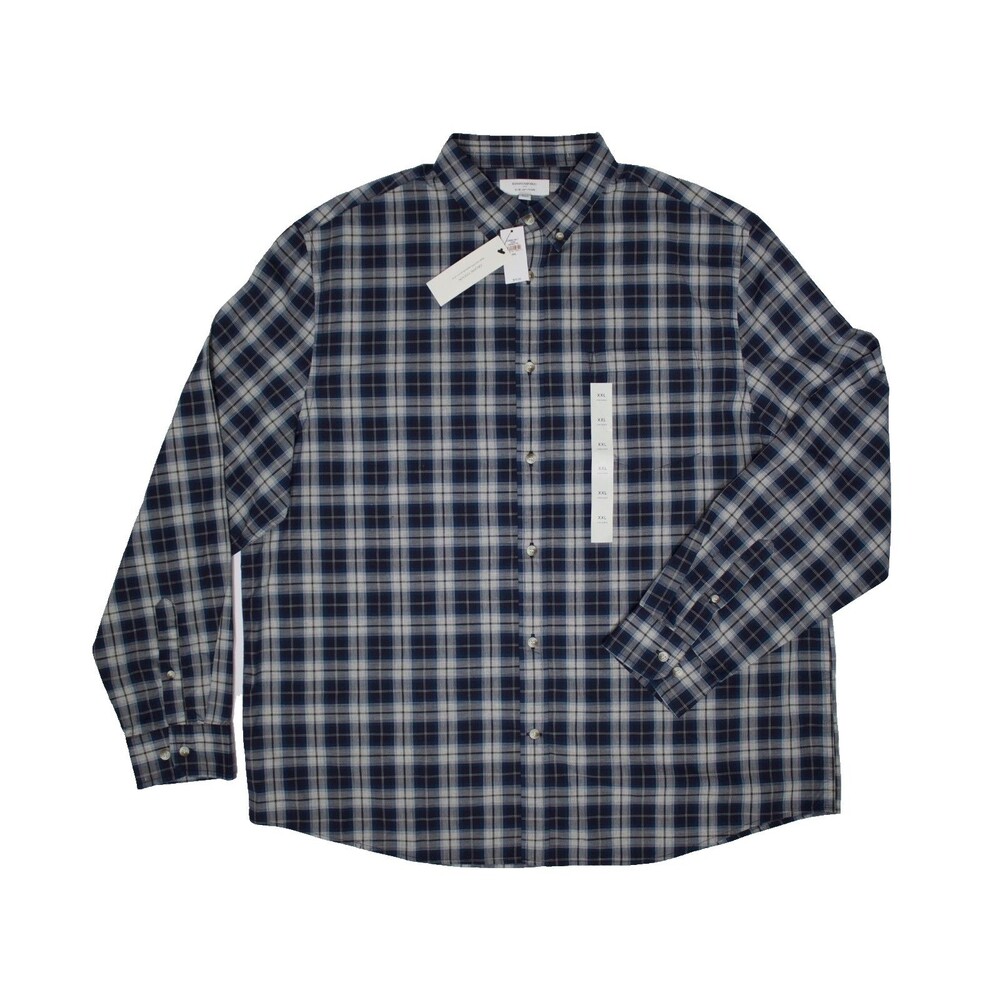 NWT Banana Republic Organic Cotton Blue Plaid Slim Untucked Button Shirt Men XXL